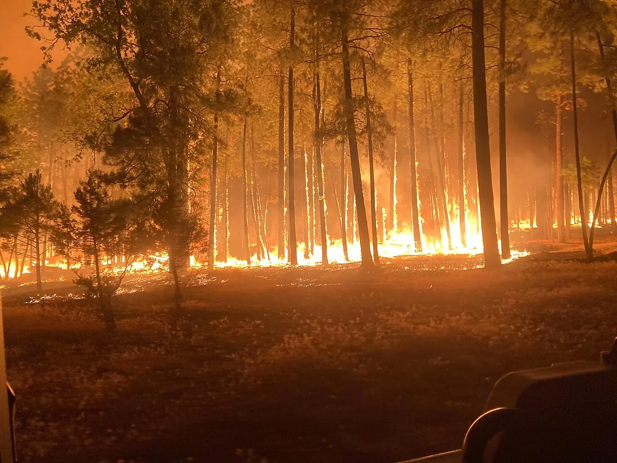 Rafael Fire (2021) in Coconino County, Arizona - The Rafael Fire burning near Perkinsville, Arizona