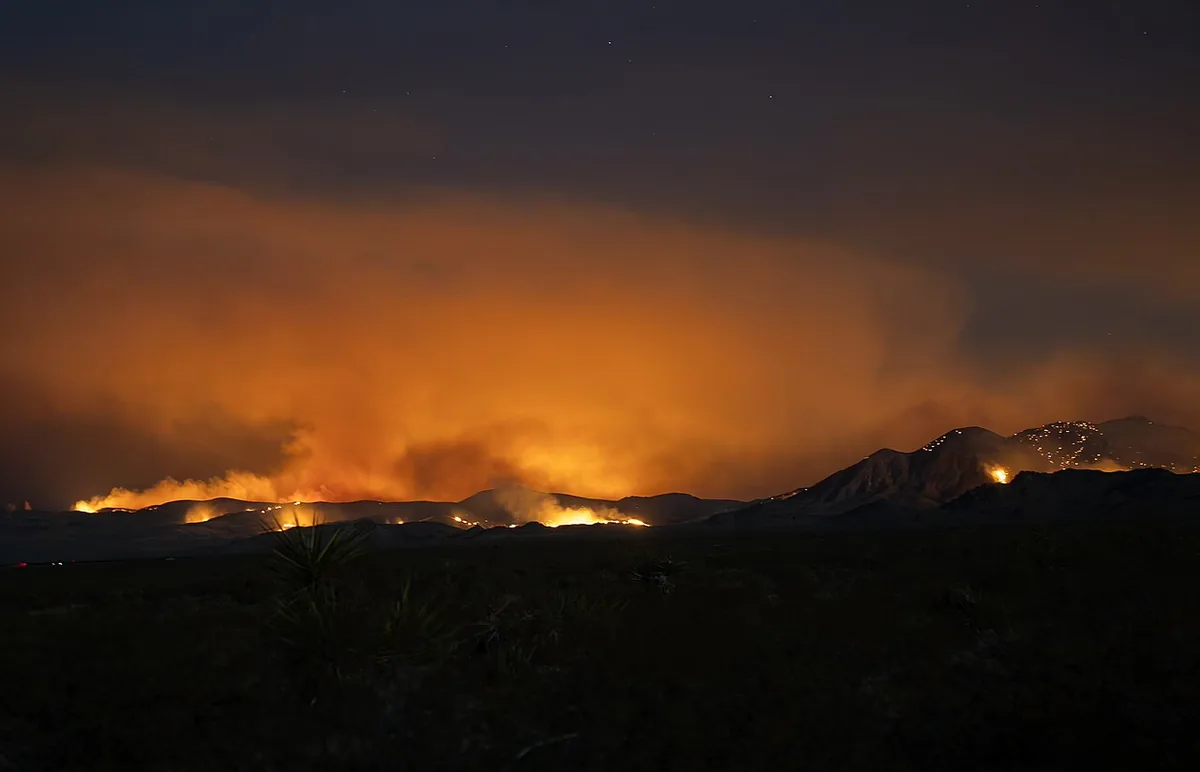 York Fire (2023) in San Bernardino County, California - York Fire glowing in the background on the evening of 7-29-23 in San Bernardino Co. California