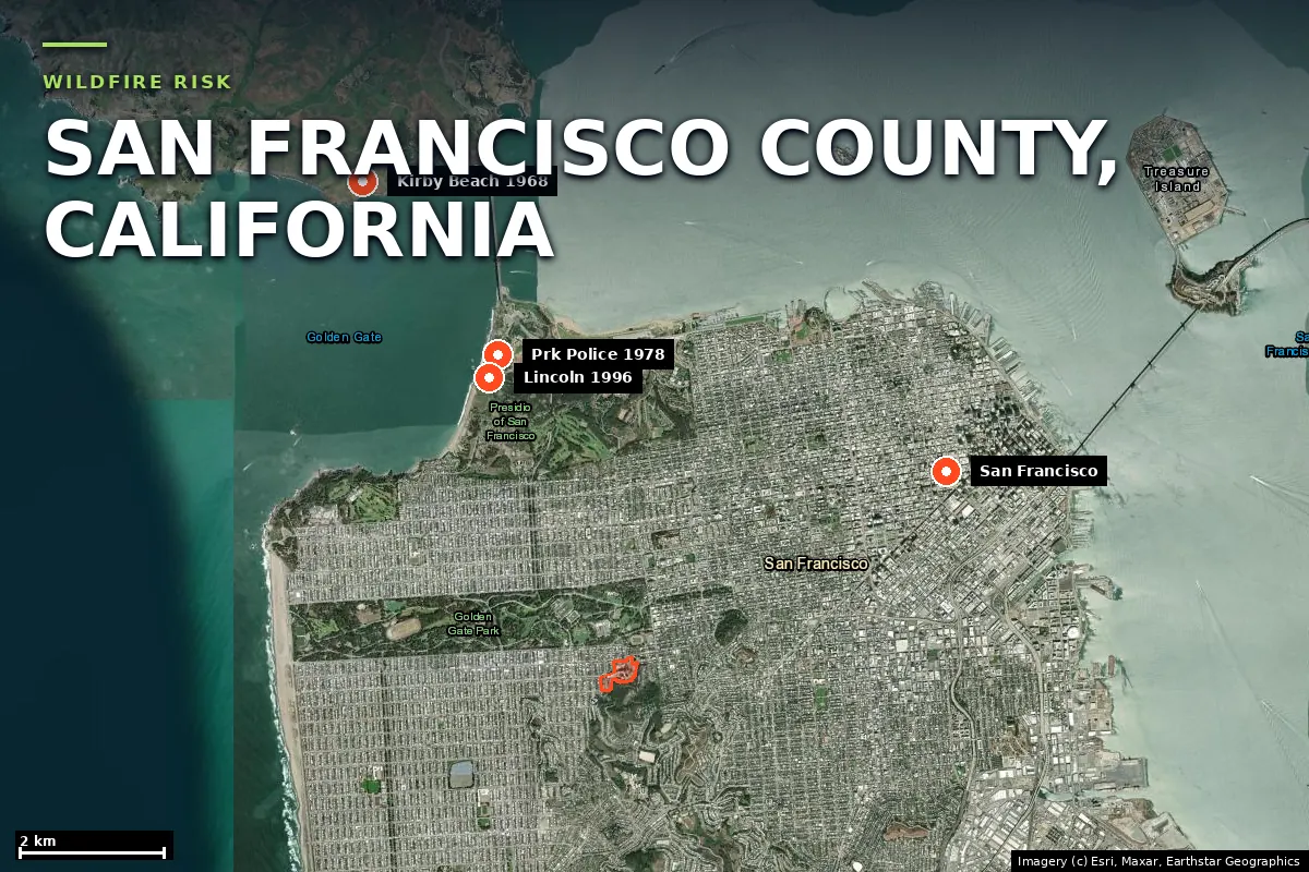 Satellite locator map of San Francisco County, California, with the county boundary outlined